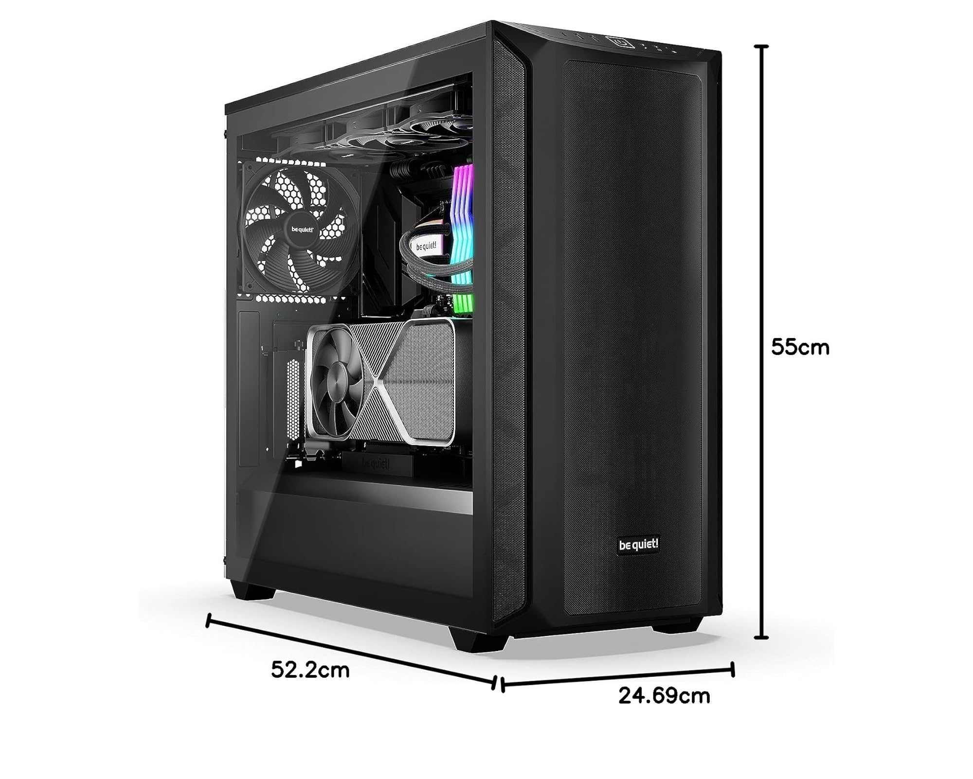 be quiet! Shadow Base 800 boîtier PC, Flux d’air Exceptionnel, 3 Ventilateurs Pure Wings 3 140 mm PWM, intérieur spacieux, Cache facilitant la Gestion des Cables, Installation Simple pour HDD et SSD