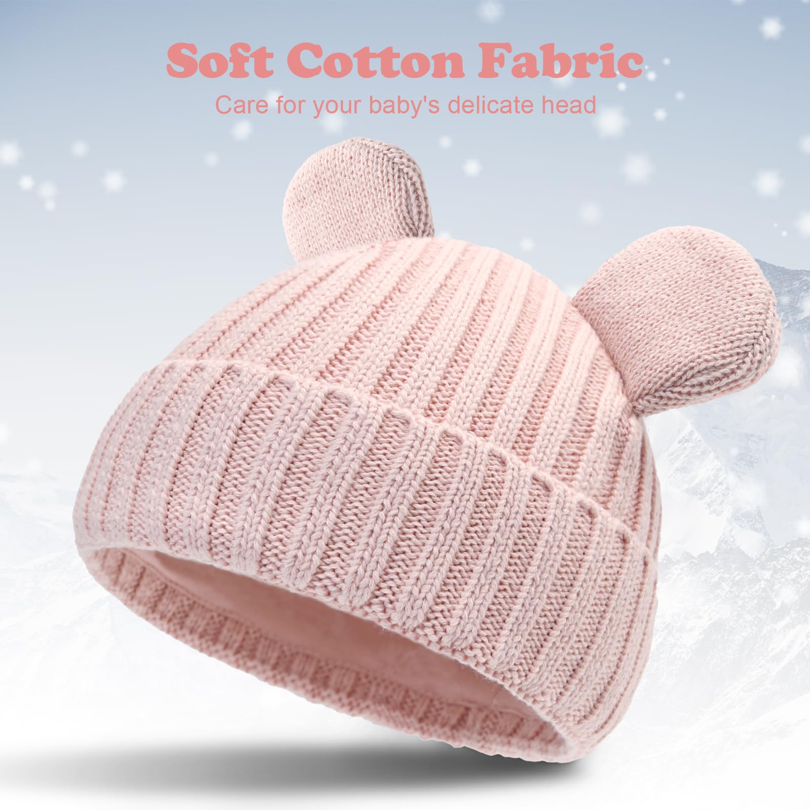 RUIKUNA Toddler Boy Winter Beanie Baby Knit Hat Warm Girl Beanies Newborn Cute Hats for Kids (6-24 Months, Pink)