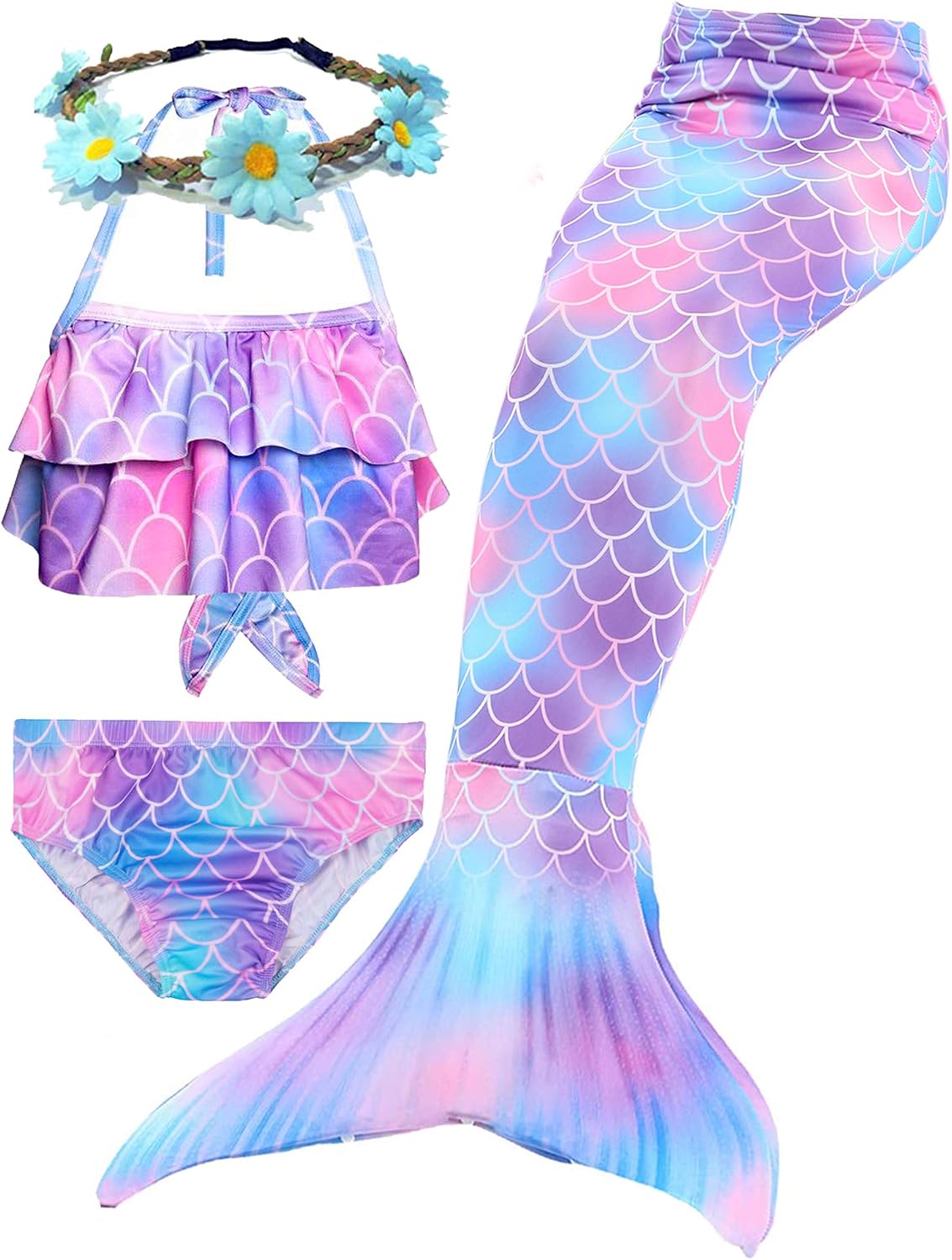 Camlinbo 3Pcs Girls Swimsuits Mermaid for Swimming Mermaid Costume Bikini Set for Big Girls Birthday Gift 3-12 Years