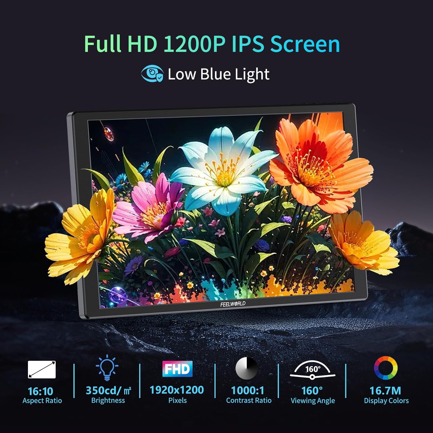 FEELWORLD D10 10 inch Portbale Monitor, 1920X1200 FHD 60Hz IPS Touch Screen, 350nits Brightness, USB C HDMI Small Laptop Mini Display with Bracket & Speakers for Laptop,PC,PS4/5,Switch,Mac,Xbox