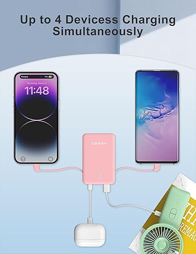 Miniatura 6 de Paquete de 2 cables integrados ultradelgados de 6000 mAh, batería externa de 3 salidas, compatible con iPhone, color negro y rosa