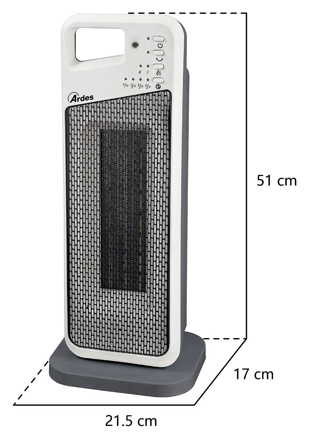 Ardes AR4P12R Handle Termoventilatore Ceramico PTC Oscillante a Torre, 2 Potenze e Telecomando con Display Temperatura, 2000 W, Grigio con Dettagli