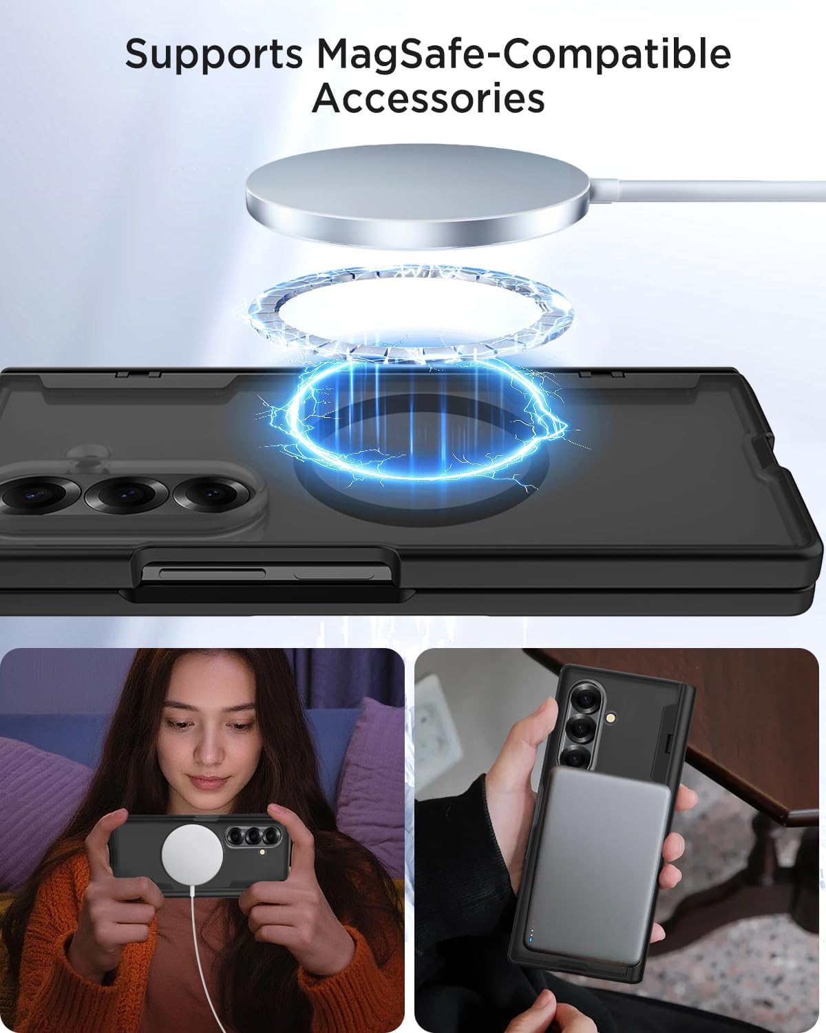 Miimall for Samsung Galaxy Z Fold 7 Case with Privacy Screen, Magnetic Wireless Charging Compatible & Hinge Protection, Matte Translucent Design, Anti-Slip Shockproof Cover for Z Fold 7, Black