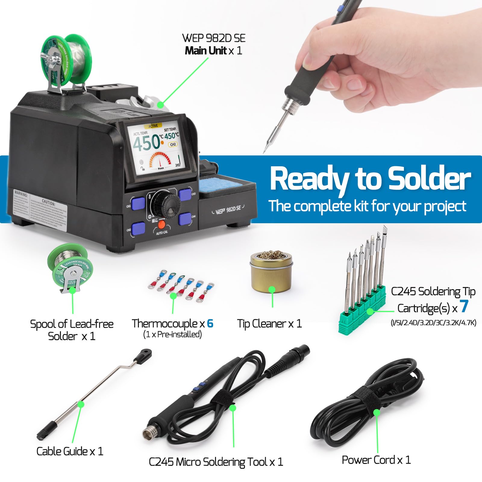 WEP 982D-SE 245 200W Stazione Saldante di Precisione, Riscaldamento 1S
