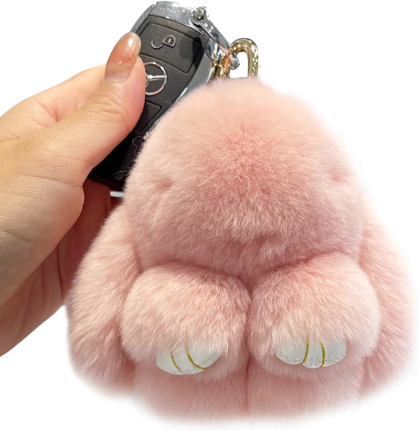 GenericCharming plush rabbit keychain Stuffed animal keyring pendant purse Backpack handbag Charm cute decorations for her gift Soft Elegance in Grey and Pink Rex Rabbit fur