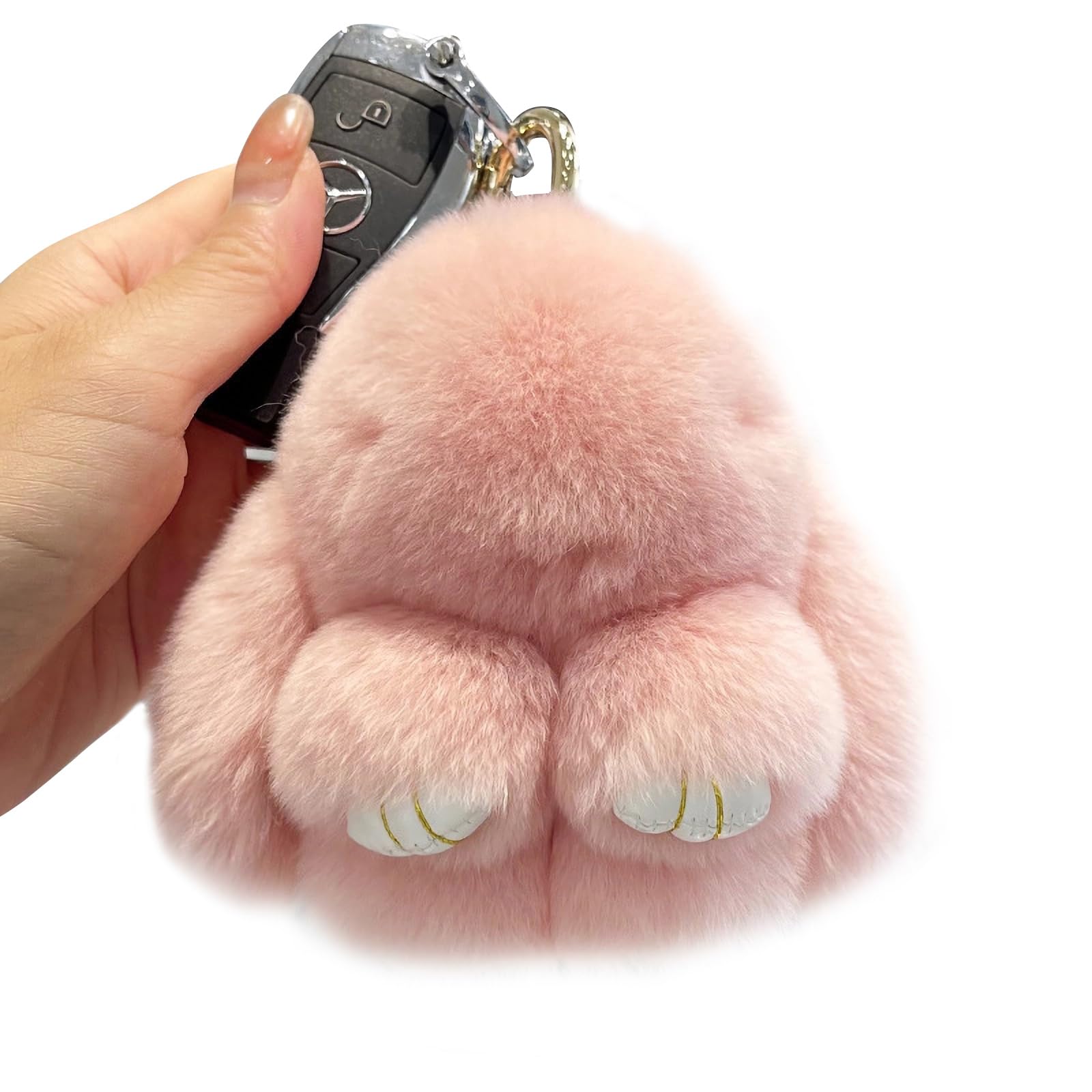 GenericCharming plush rabbit keychain Stuffed animal keyring pendant purse Backpack handbag Charm cute decorations for her gift Soft Elegance in Grey and Pink Rex Rabbit fur