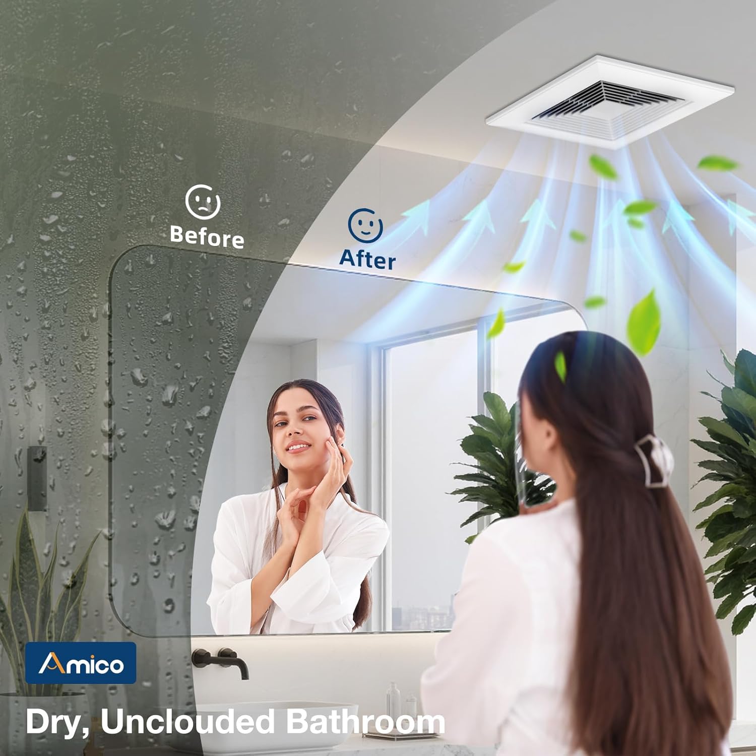 Amico Bathroom Exhaust Fan, 110 CFM, 0.9 Sones, Easy & Quiet Bathroom Fan, No Attic Access Needed, Ceiling Retrofit Ventilation Fans, ETL & FCC Certified