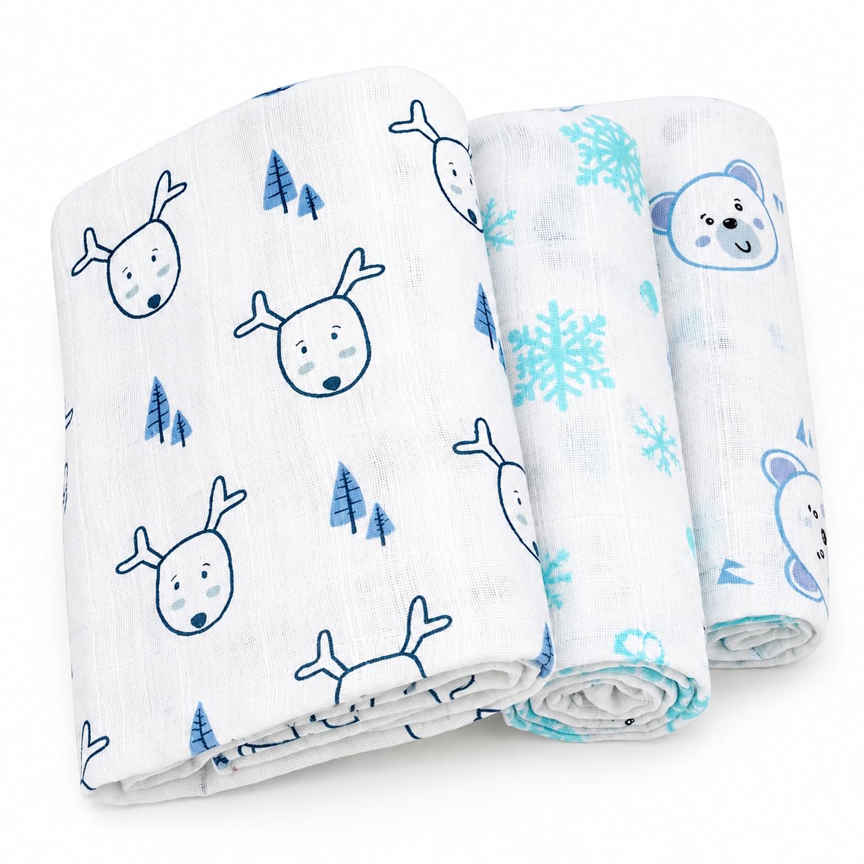 Bubblin Langes Bébé Lot de 3 Mousselines 80x80 cm, 100% Coton Naturel Certifié Oeko-TEX, Couverture Bèbè (Ourson)