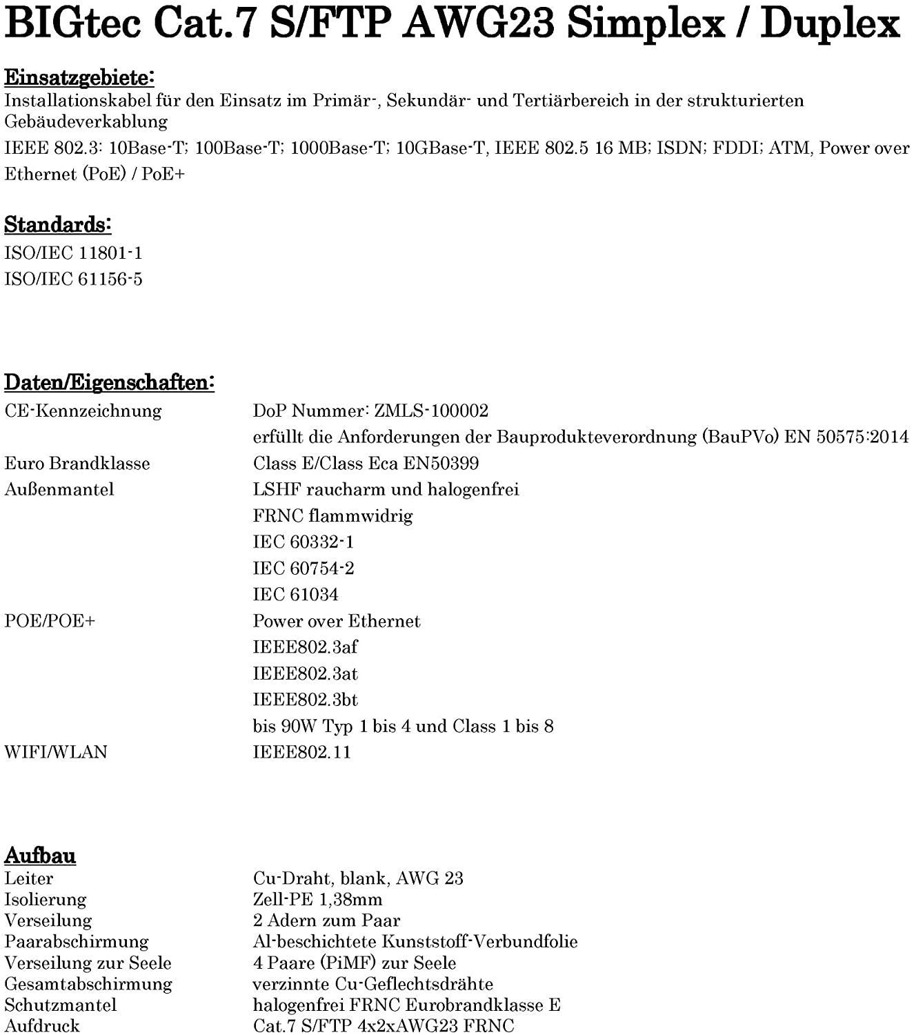 Verlegekabel 40m CAT7 Kabel LAN Ethernet DSL Media Telefon Gigabit 10Gbit Netzwerkkabel halogenfrei Installationskabel PIMF Netzwerk Verkabelung Datenkabel S/FTP 4x2xAWG23 BauPVO EN 50575 gelb