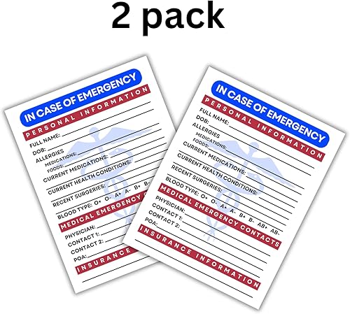 Miniatura 4 de Tarjeta médica ICE para refrigerador en caso de emergencia imán de nevera, paquete de 2 números de teléfono importantes de 5.5 x 4.3 pulgadas, lista