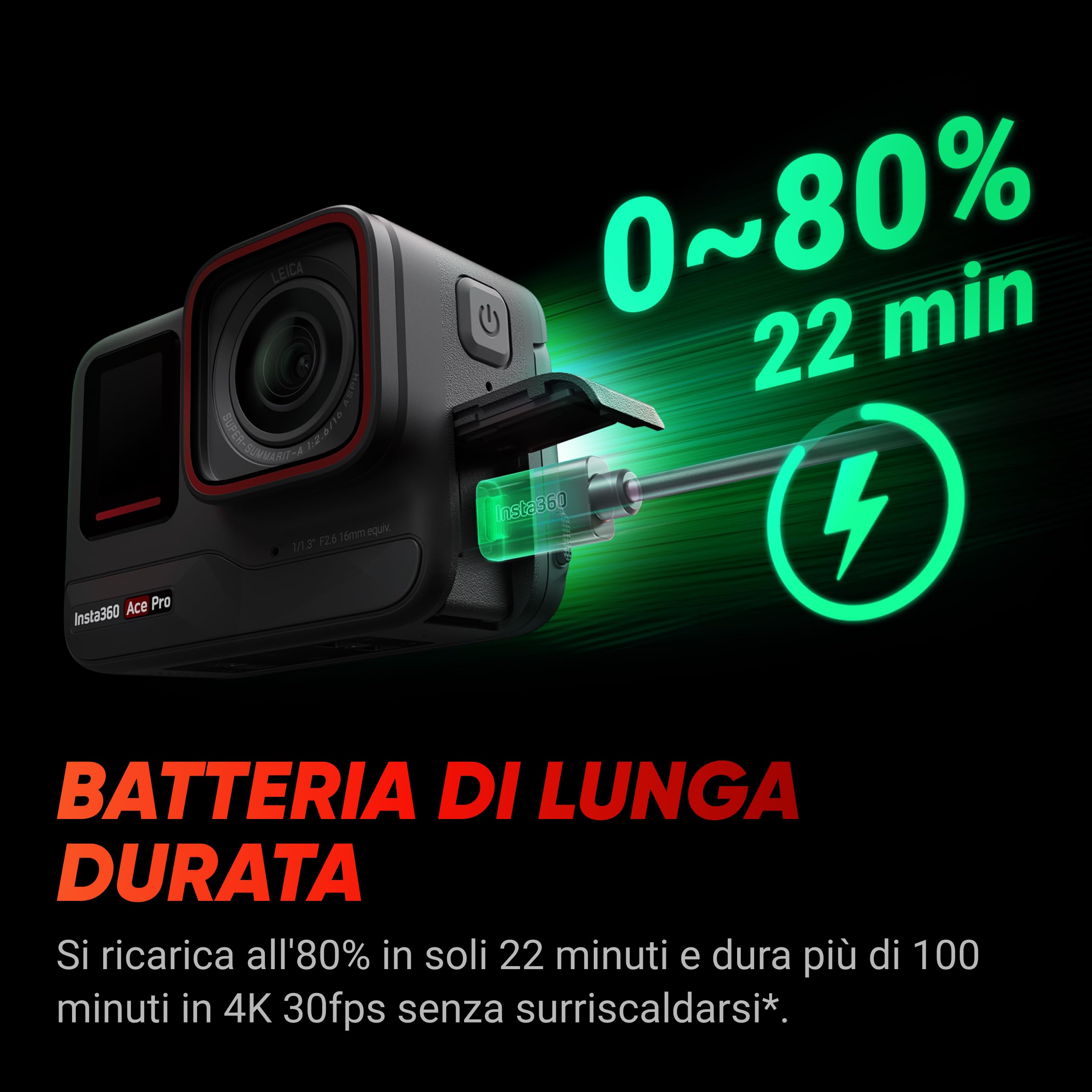 Insta360 Ace Pro - Action cam impermeabile Co-disegnata con Leica, sensore da 1/1.3" e riduzione del rumore per una qualità d'immagine imbattibile, 4K120fps, schermo orientabile da 2,4" e funzioni AI