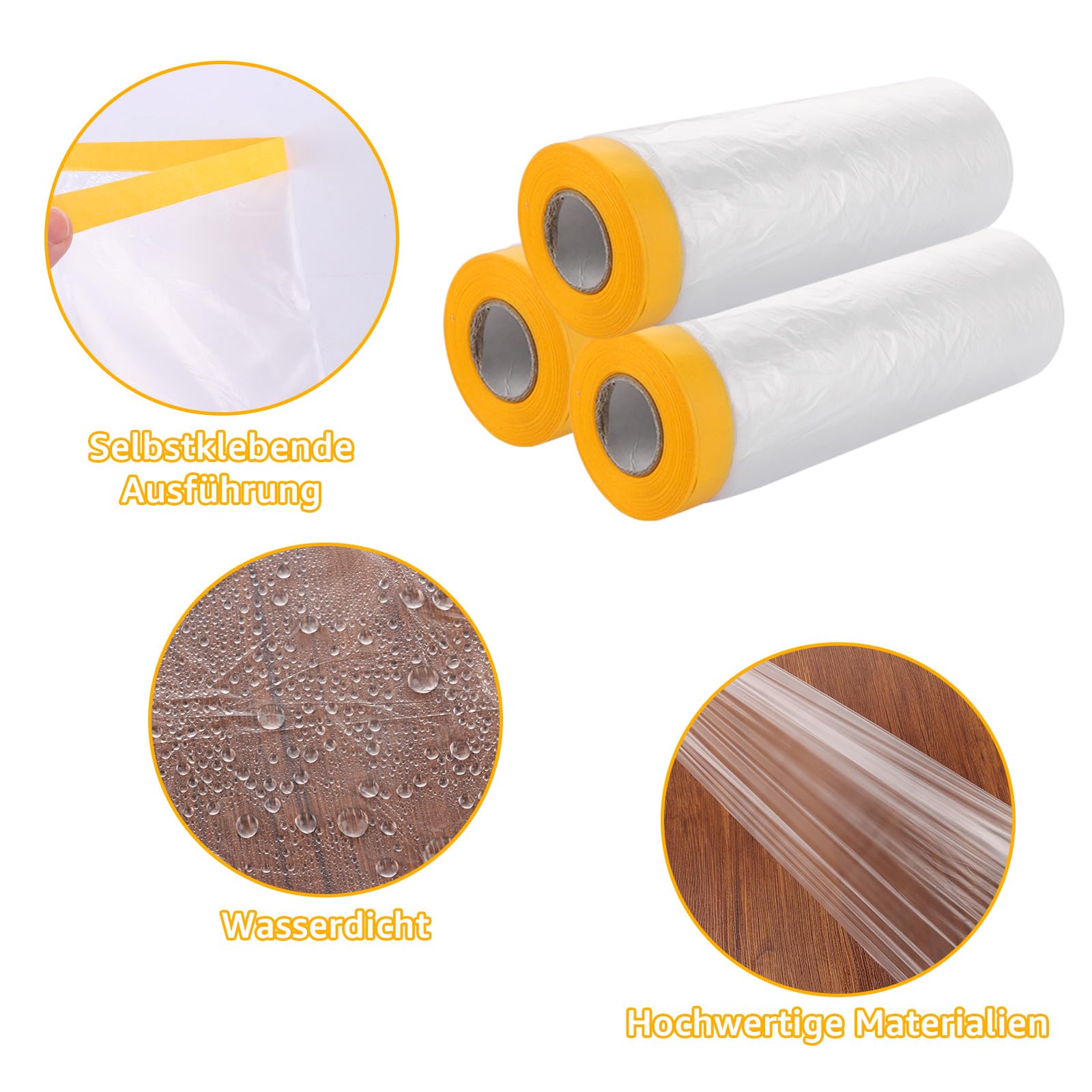 WOPPLXY 3 rollen afdekfolie met plakband, 270 cm x 20 m schilderfolie, transparante PE-folie met geel papier afdekfolie schilder voor stofbescherming, lakken van autowanden