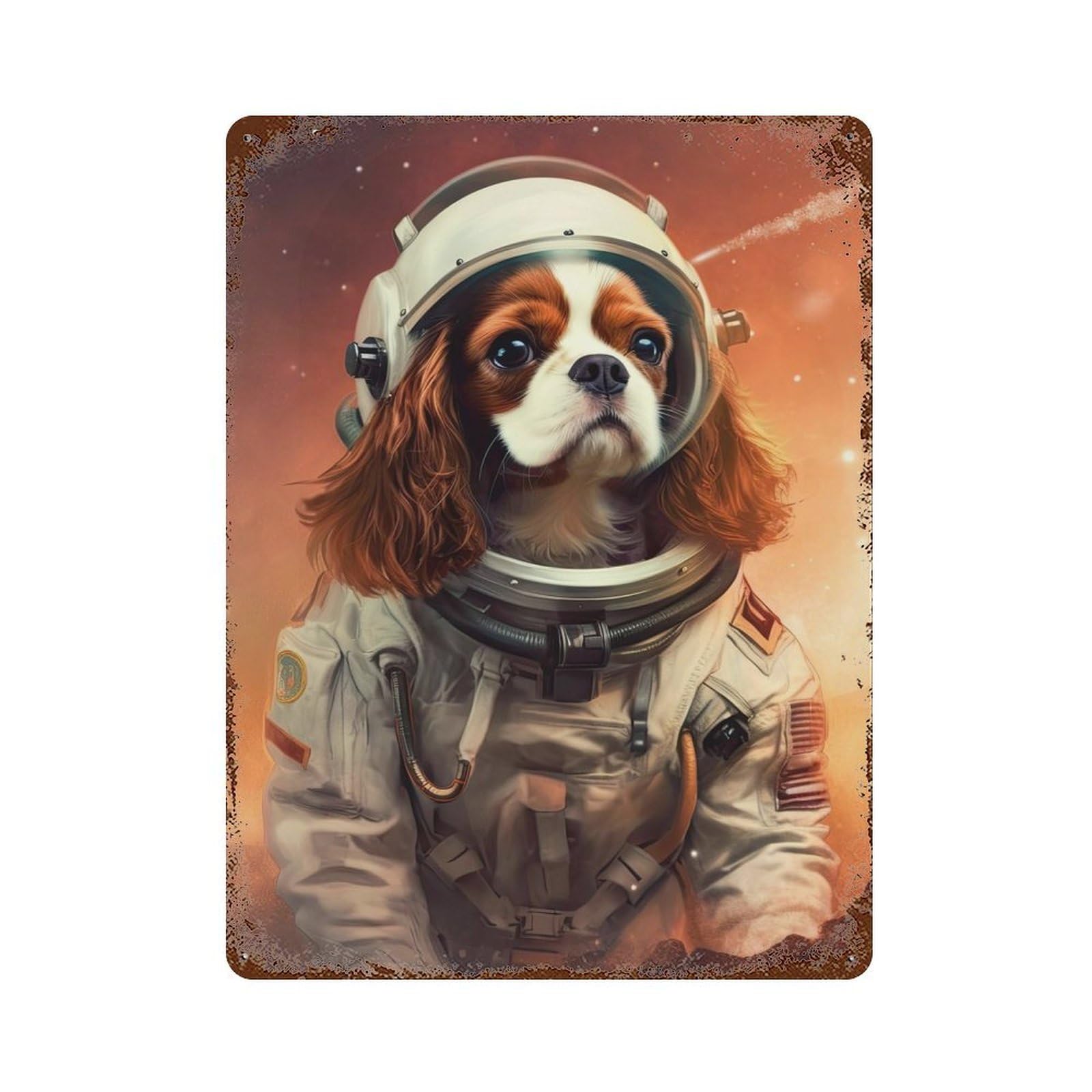 Cavalier Dog Mars Decorative Tin Sign 15.7"x11.8", for Bistro, Counter And Cafe Decor, Retro Wall Decor