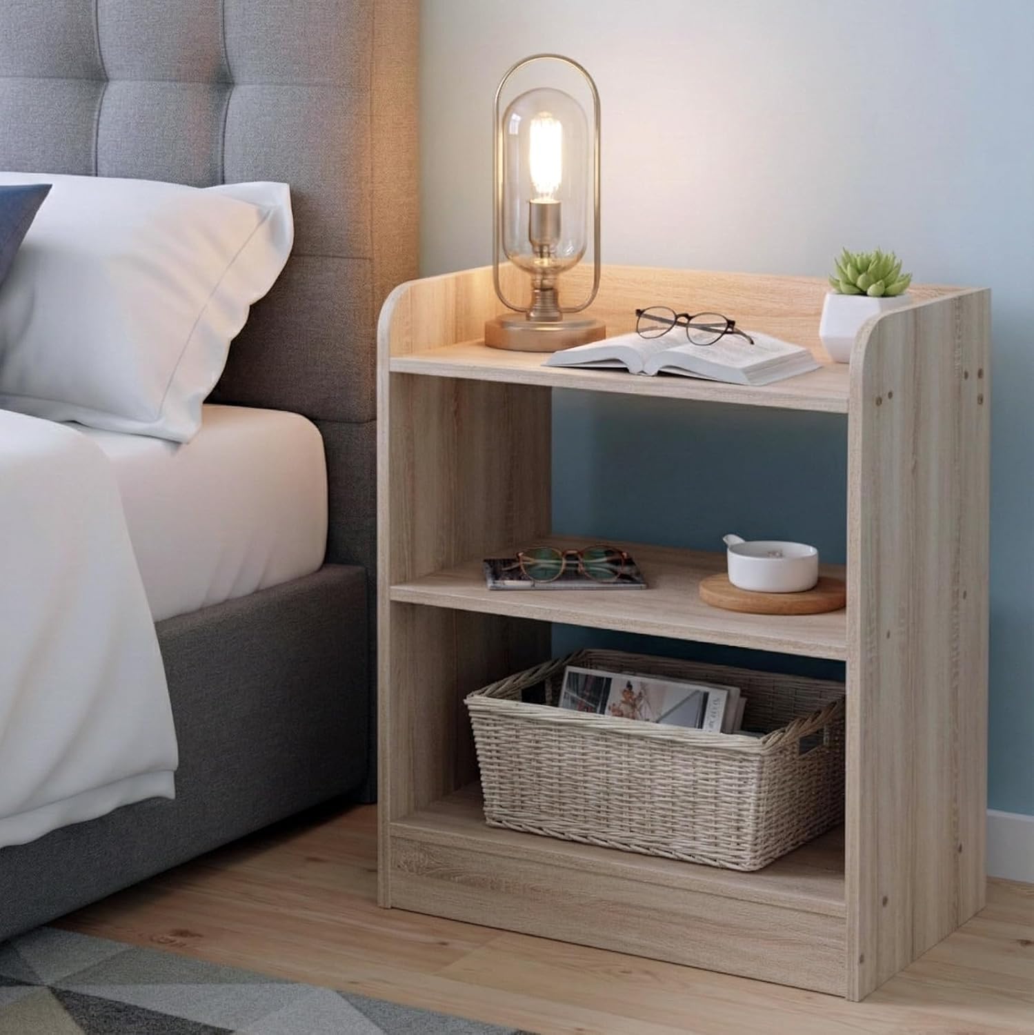 Amazon Brand - HOMENEST FURNITURE Solid Wood Bedside Table with Drawer & Storage Shelf | for Bedroom | Wooden Nightstand for Home | Bedside Cabinet for Living Room (Brown Simple)-image-44
