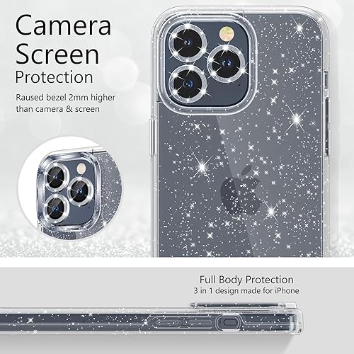 Miniatura 27 de Funda con purpurina diseñada para iPhone 15 Pro Max, con [2 unidades] protector de pantalla y [paquete de 3] protector de lente de cámara brillante