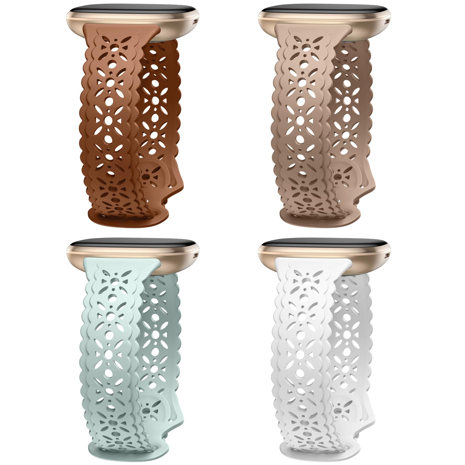 Dirrelo 4 pack Lace Silicone Band Compatible for Fitbit Sense Bands/Fitbit Versa 3 Bands Women/Fitbit Versa 4 Bands/Sense 2 Bands, Soft Ultrathin Hollow-out Sport Strap Replacement Wristbands