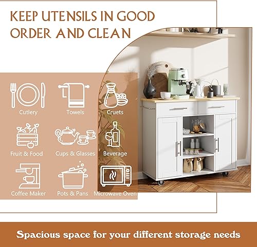 Miniatura 3 de QAQA - Carrito de isla de cocina, carrito de muebles con ruedas, con almacenamiento, portátil, rodante, para servir, móvil, con cajones, armario