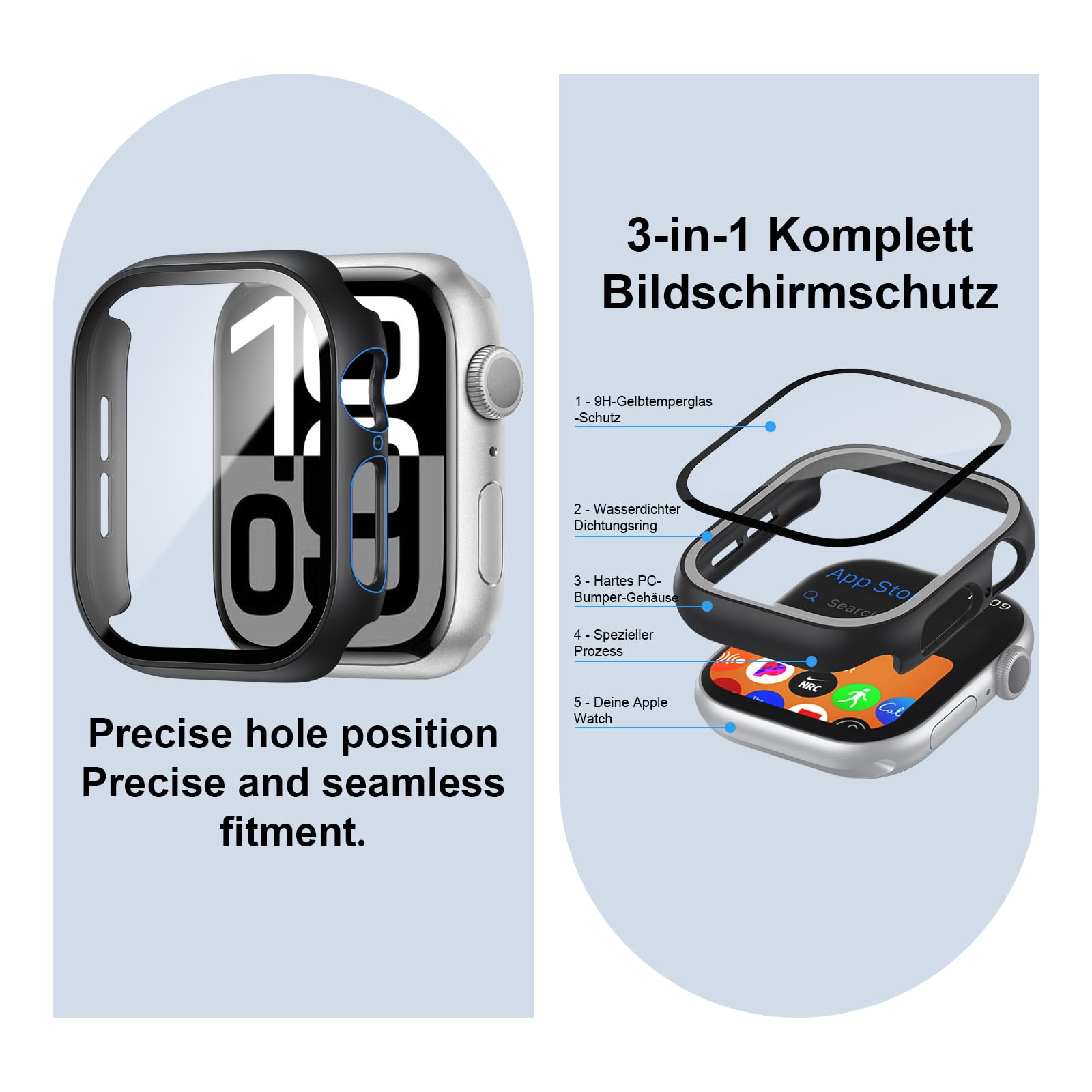 Custodia protettiva con pellicola protettiva compatibile con Apple Watch SE/6/5/4 40 mm,