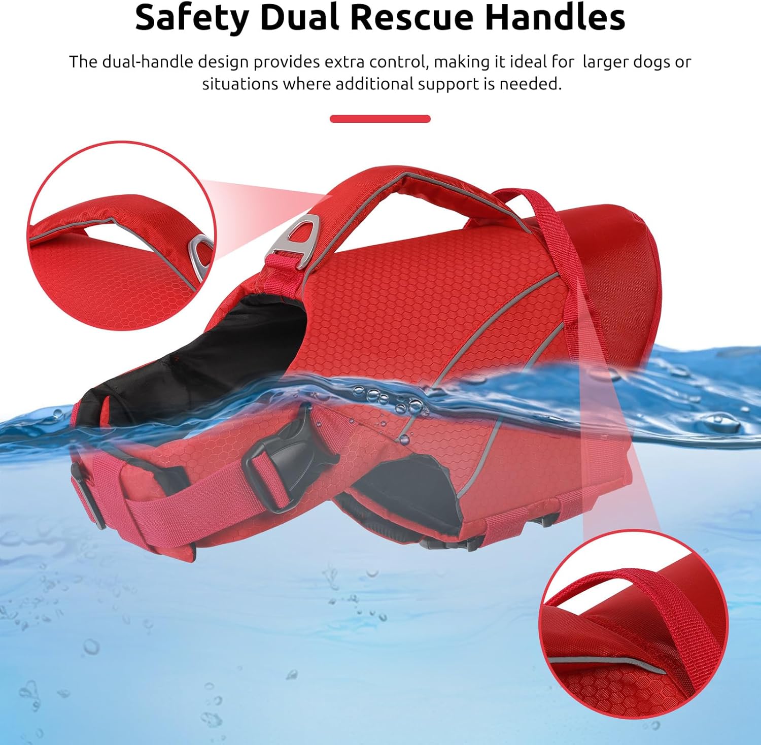 Queenmore Dog Life Jacket Large, Dog Pool Float with Chin Float, Large Pet Life Vest for Swimming, Adjustable Ripstop Life Preservers for Water at Pool, Beach, Boating (Red,XL)