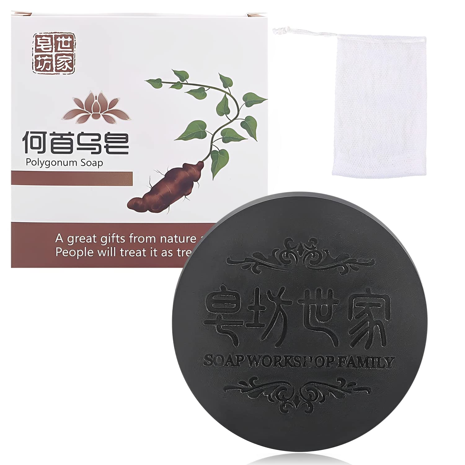 1PCS Black & Thick Hair Fallopia Multiflora Shampoo Bar