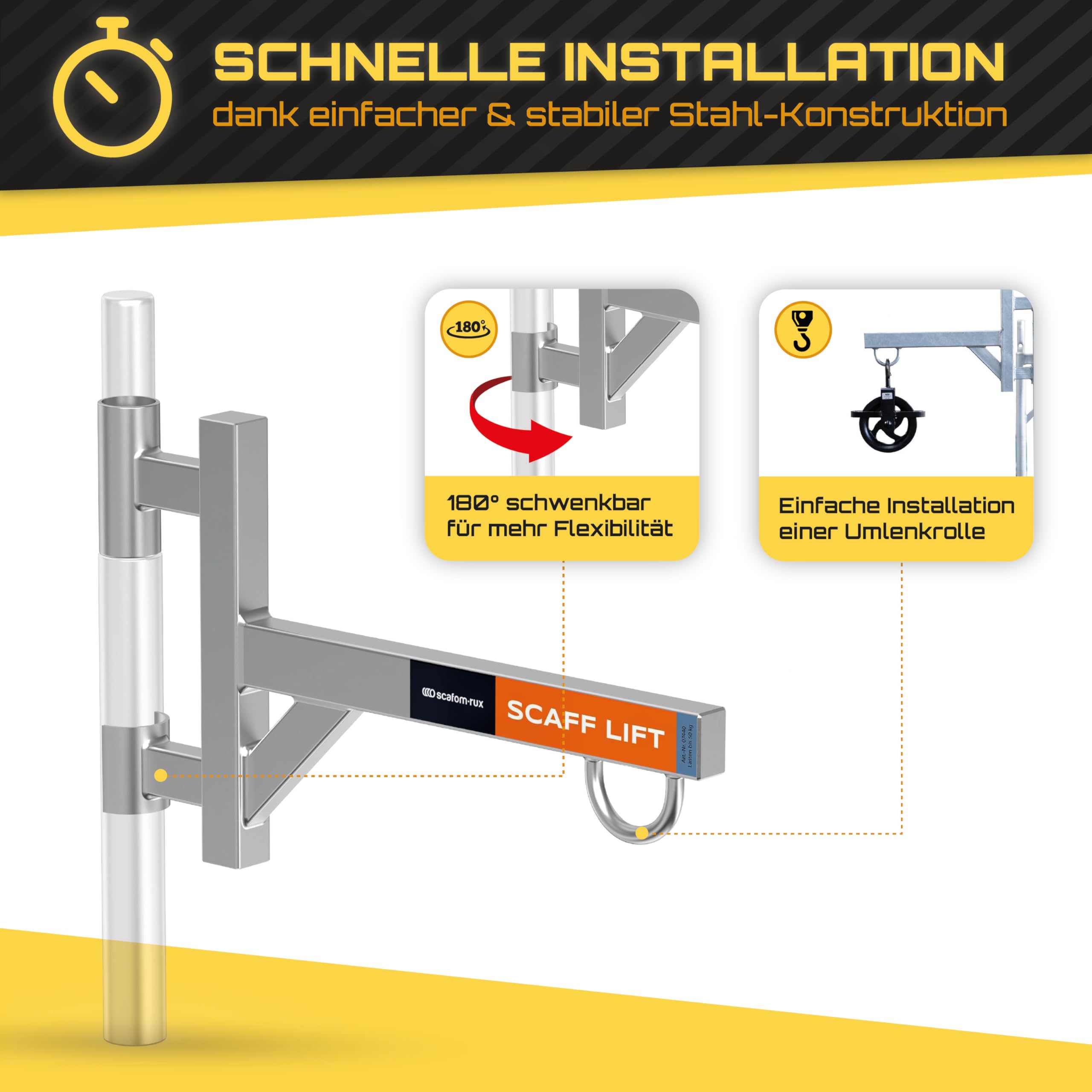 Scofam-rux Schwenkarm [50Kg Last] Schwenkarm für Seilwinde - Schwenkarm Seilzug bis zu 180° schwenkbarer Lastenaufzug, stabiler Schwenkarm Seilwinde - Schwenkarme & Deckenkran für die Werkstatt