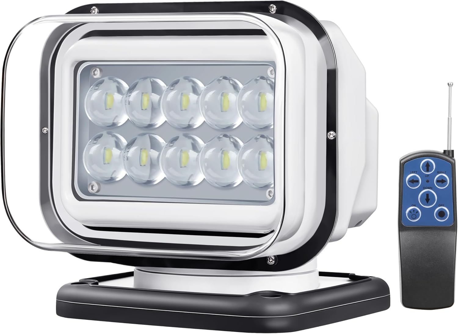Remote Control LED Search Light, 50W 5000lm Marine LED Spotlight for Boat Truck Hunting Searching 360 Rotating, LED Auxiliary Searchlight Spot Light 12V 24V Go Outdoor, 6 Powerful Magnets Built-in White
