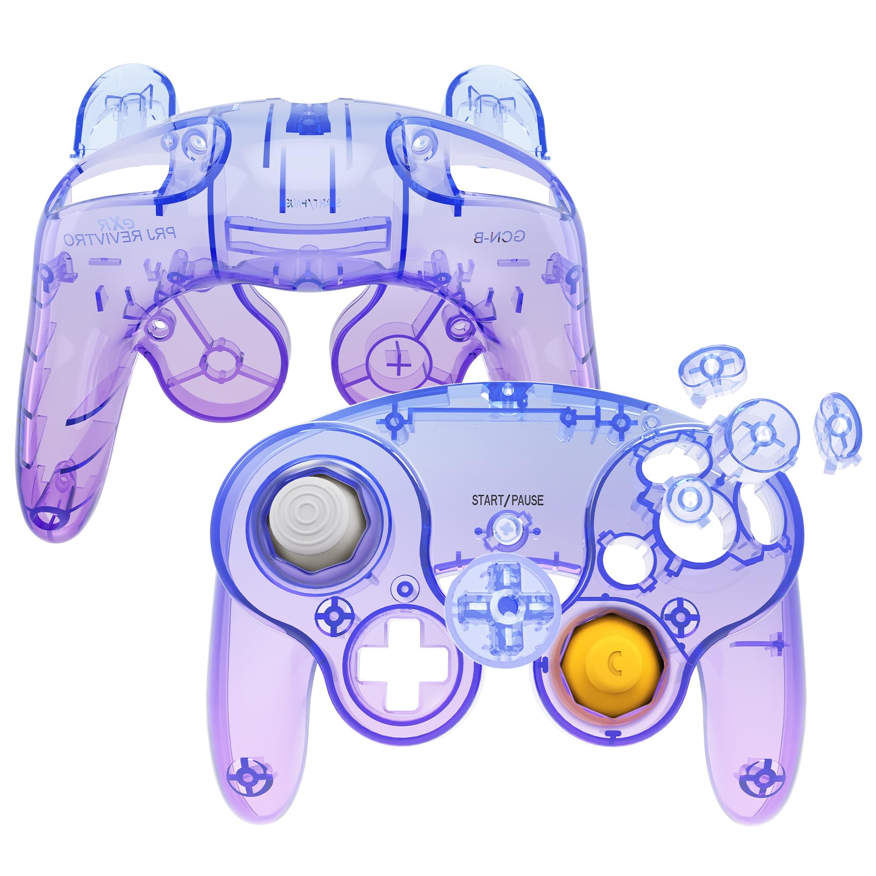 eXtremeRate Carcasa para Nintendo Gamecube Mando, Cubierta Frontal y Placa Posterior, Agarre con Botones, Accesorios de Repuesto - No Incluye Controlador, Bluebell & Azul Gradiente Translúcido