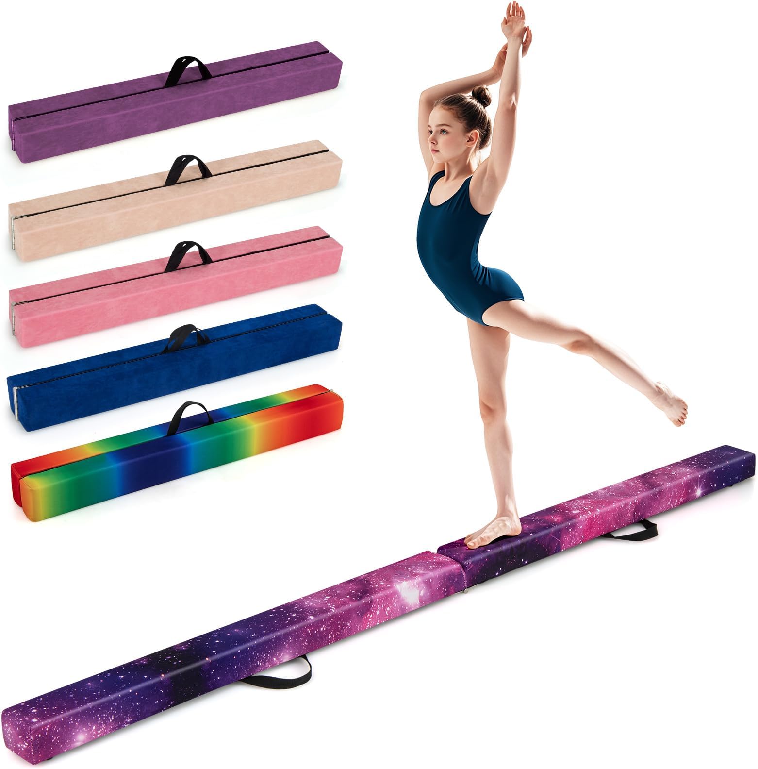 COSTWAY Folding Gymnastics Balance Beam, 7FT/8FT/9FT Kids Training Beam with Carry Handles, Anti-Slip Base, Floor Gymnastics Beams for Home Gym Exercise