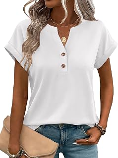 Zeagoo Women Tops Short Sleeve T Shirts V Neck Dressy Casual Work Blouses | Trendy Clothes, Loose Fit Spring Tops, Button Down Summer Shirts, Business Casual Work Blouses, Vacation Outfits