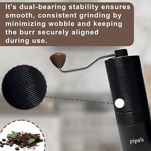 Miniatura 4 de pipa's Molinillo de café manual ajustable de acero inoxidable con cepillo, capacidad (1.33 onzas), ligero y fácil de limpiar, molinillo de café de