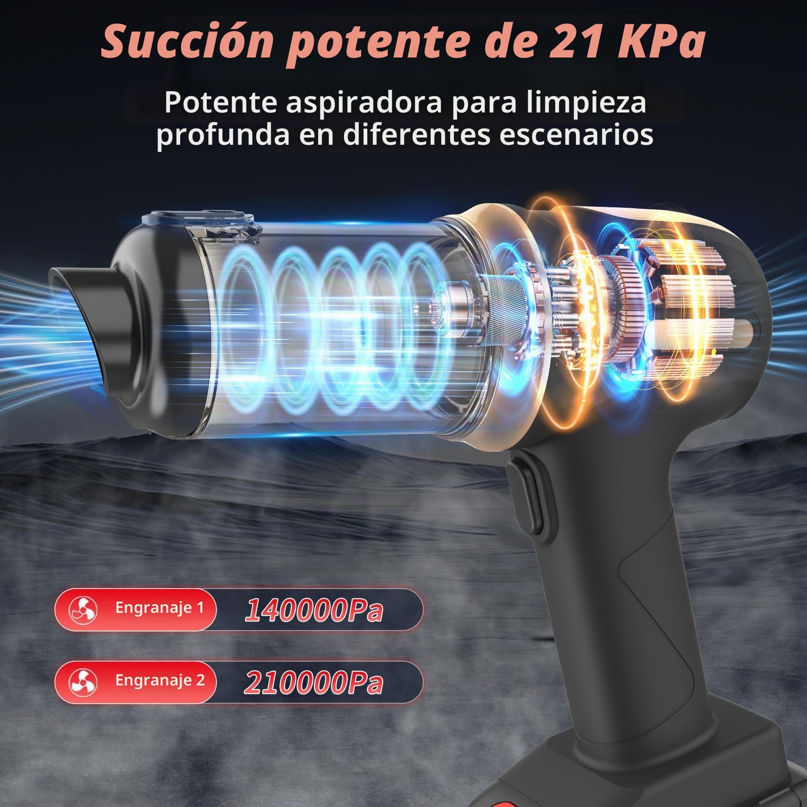 Tiazhan Aspirador de Mano, 21000 Pa/120W Aspirador Coche Potente, 7 en 1/USB Aspiradora Coche, con Batería Extraíble (10000 mAh), para la Limpieza de Automóviles, Hogares y Pelo de Mascotas,Oficina
