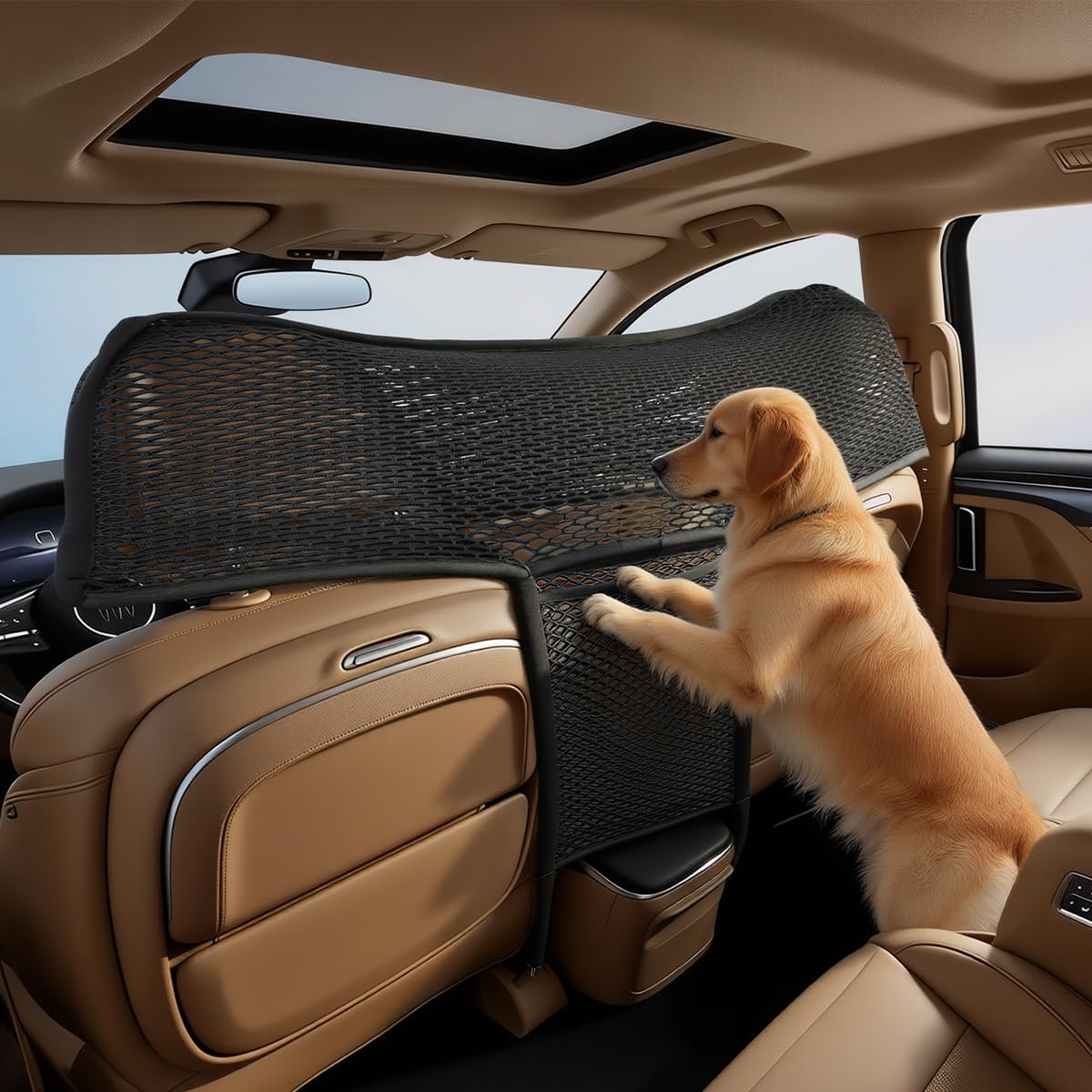 Car Dog Barrier Net Car Mesh Organizer Back Seat Divider for Dog Easy Install 2 Pieces (for Split Seats)