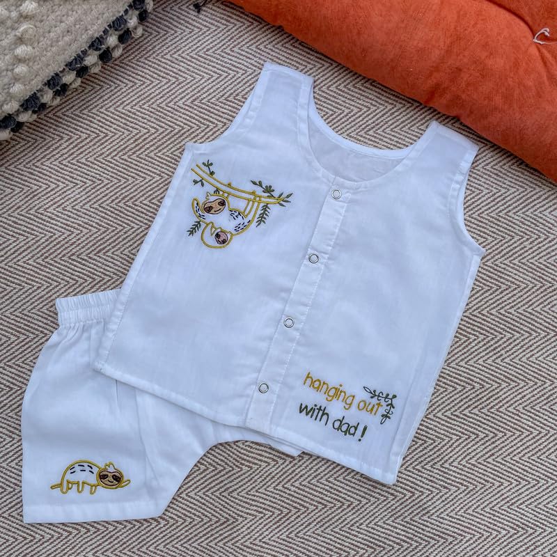 Image of Cotton Jhabla Set for Infants and Toddlers | Snap Buttons Jabla |Soft Mulmul |Breathable and Comfortable | Top with Diaper friendly bottoms