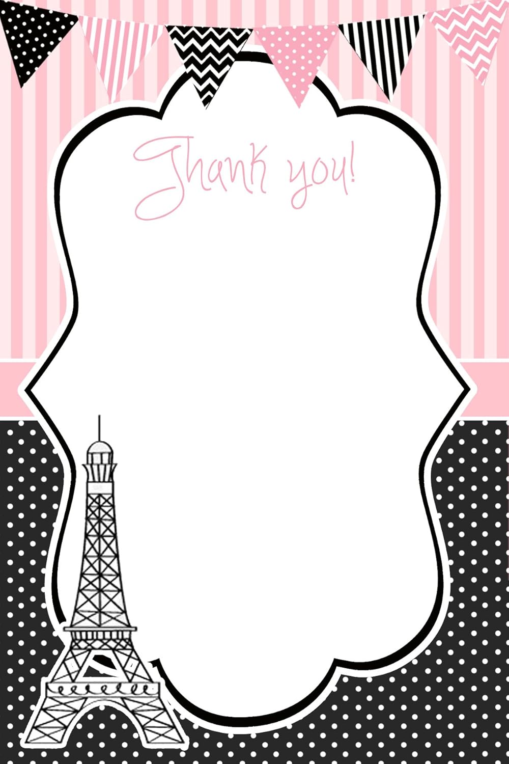 30 Blank Thank You Cards Notes Paris Baby Shower Birthday + 30 White Envelopes
