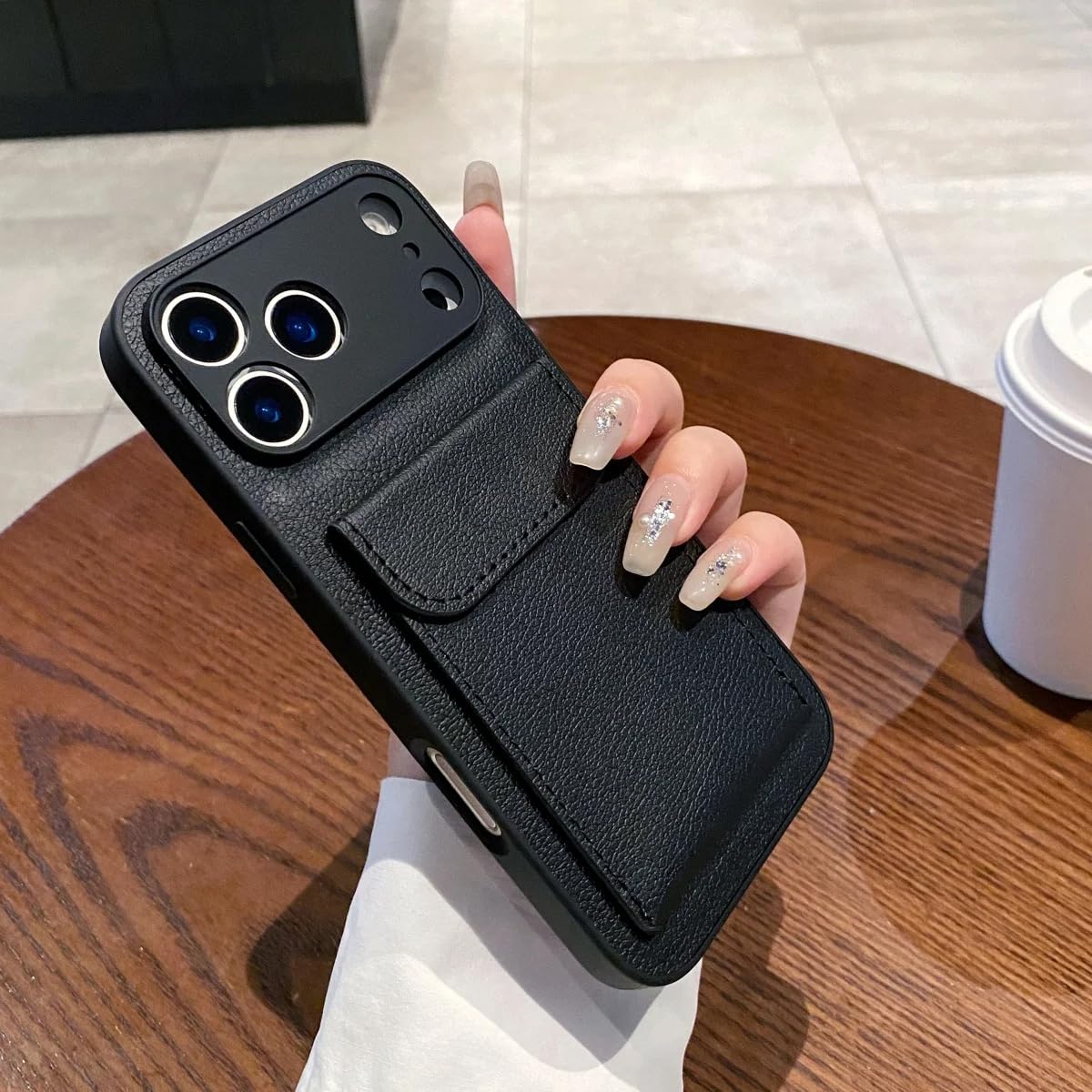 Funda Tipo Cartera de Cuero con Soporte para Tarjetas y Bolsillo para iPhone 17 Pro (para iPhone 17 Pro/Negro)