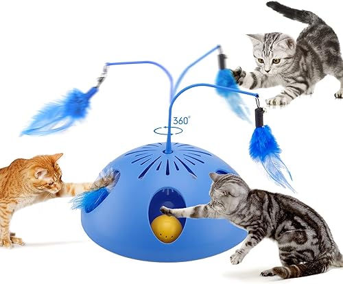 WYZGFRQS Juguetes automáticos 3 en 1 para gatos, juguetes interactivos para gatos de interior, plumas voloteantes, plumas de emboscada móviles
