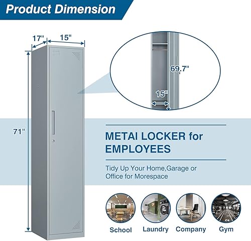 Miniatura 3 de Armario de almacenamiento de metal, armario de almacenamiento de 71 pulgadas de alto para empleados, gabinete de acero con cerradura y llaves para