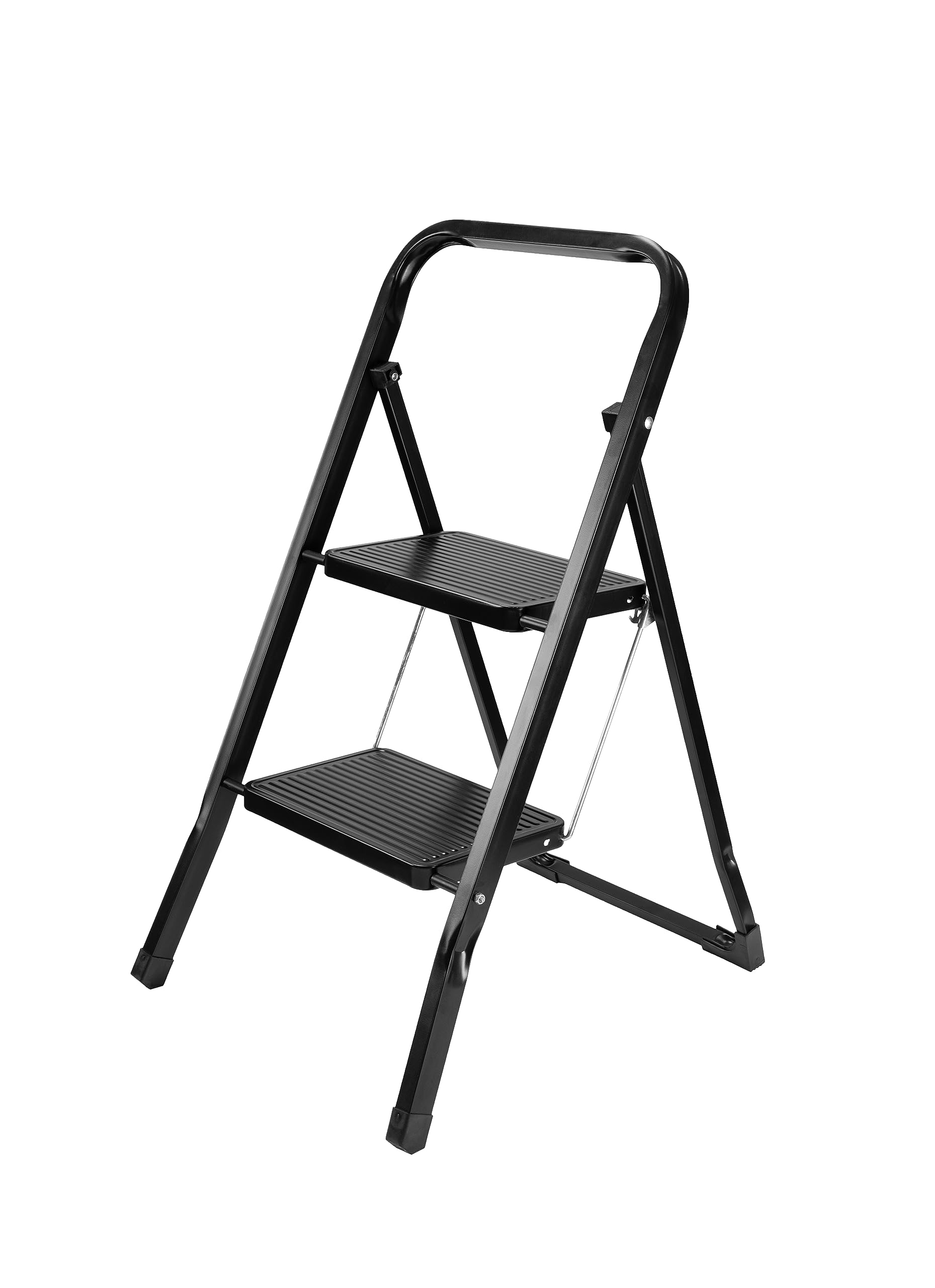 2-Step Folding Ladder?APKIP Portable Steel Step Stool with Non-Slip Platform, Safe & Stable and Easy to Use and Store,350lbs Capacity Steel Ladder for Household and Office, Black