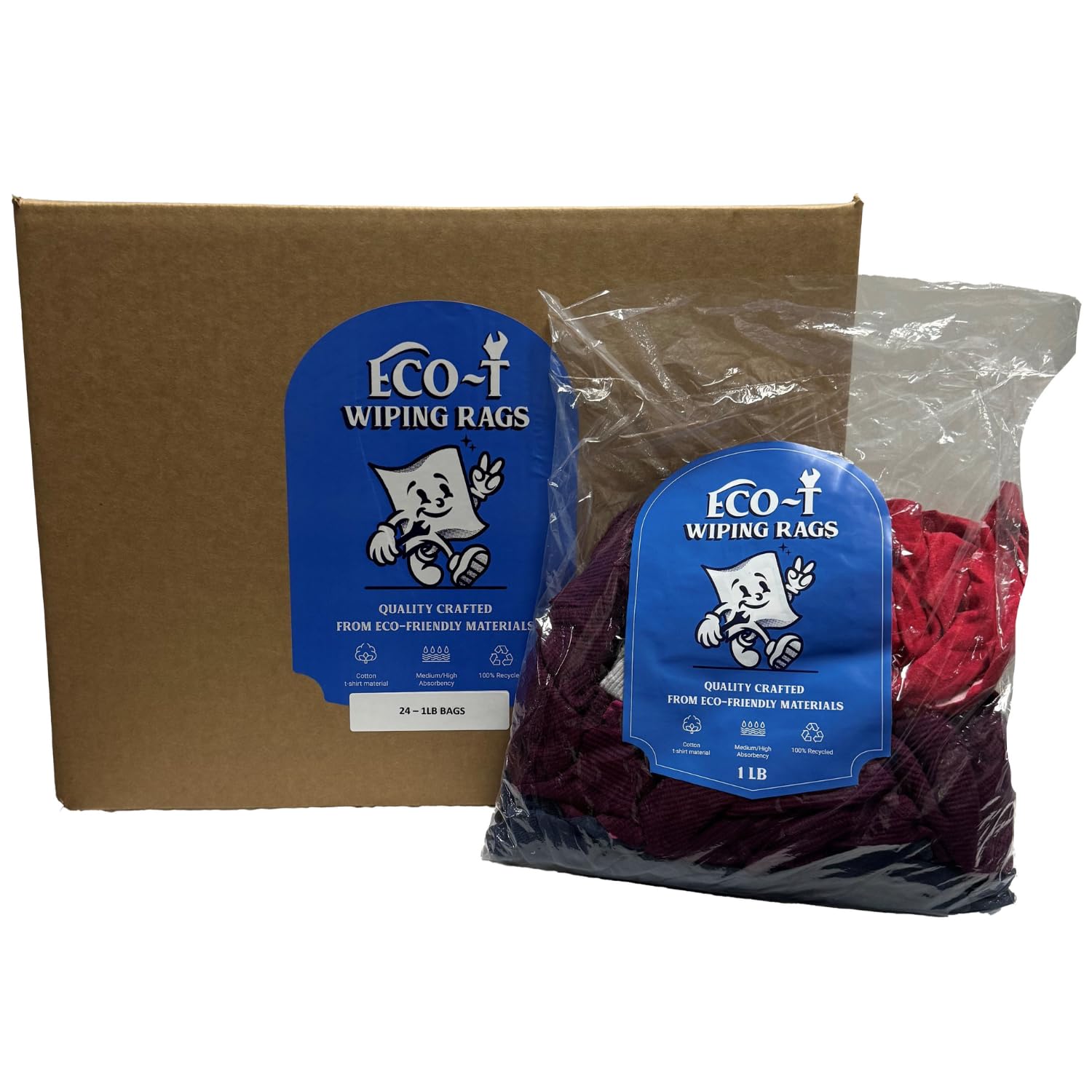 Eco-T Mechanic Rags - Panno colorato per magliette, 100% riciclato, ecologico, ad alta assorbenza, a basso costo, a basso costo, per uso industriale (24 sacchetti da 0,5 kg)