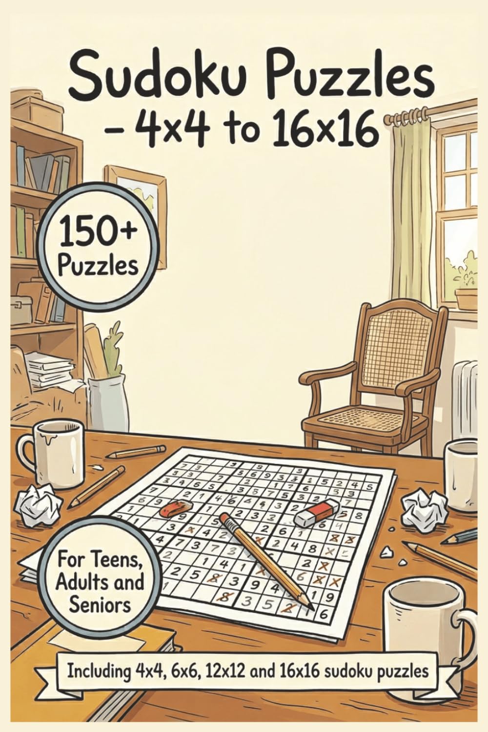 Sudoku Puzzles - 4x4 to 16x16 | 150+ Puzzles | For Teens, Adults and Seniors | Including 4x4, 6x6, 12x12 and 16x16 sudoku puzzles