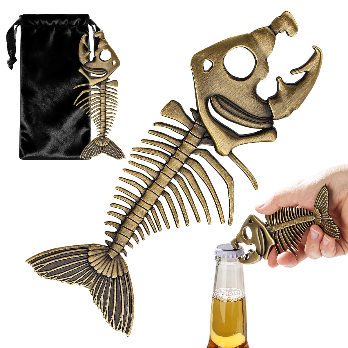LULLEA Fish Bone Bottle Opener, Funny Fishing Gifts for Men & Women