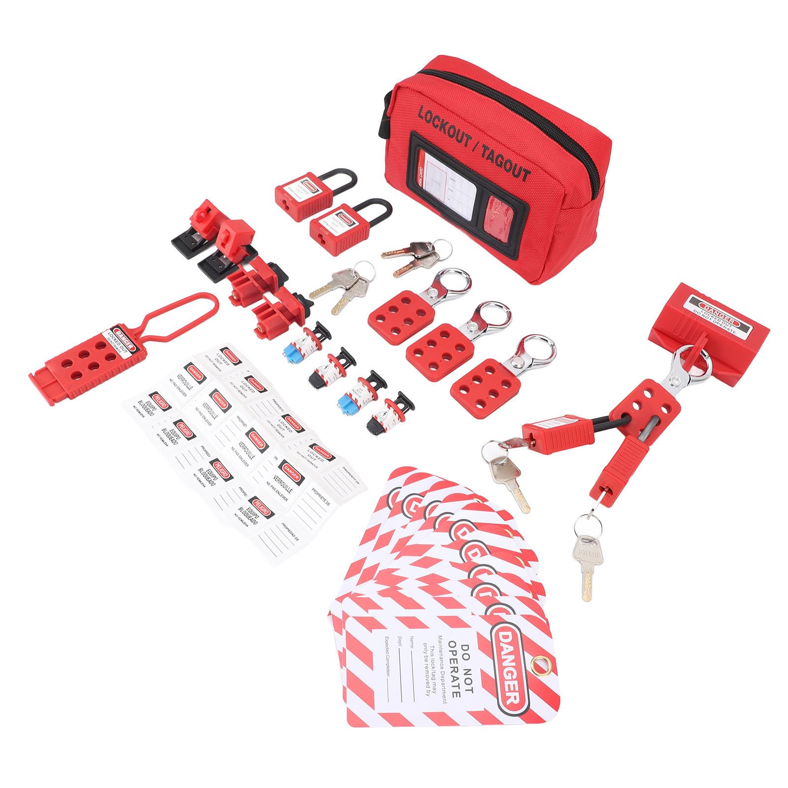 Kit de etiquetado y bloqueo eléctrico - Juego de dispositivos de seguridad de mantenimiento para uso industrial - Para disyuntores e interruptores - Incluye candados con llaves,