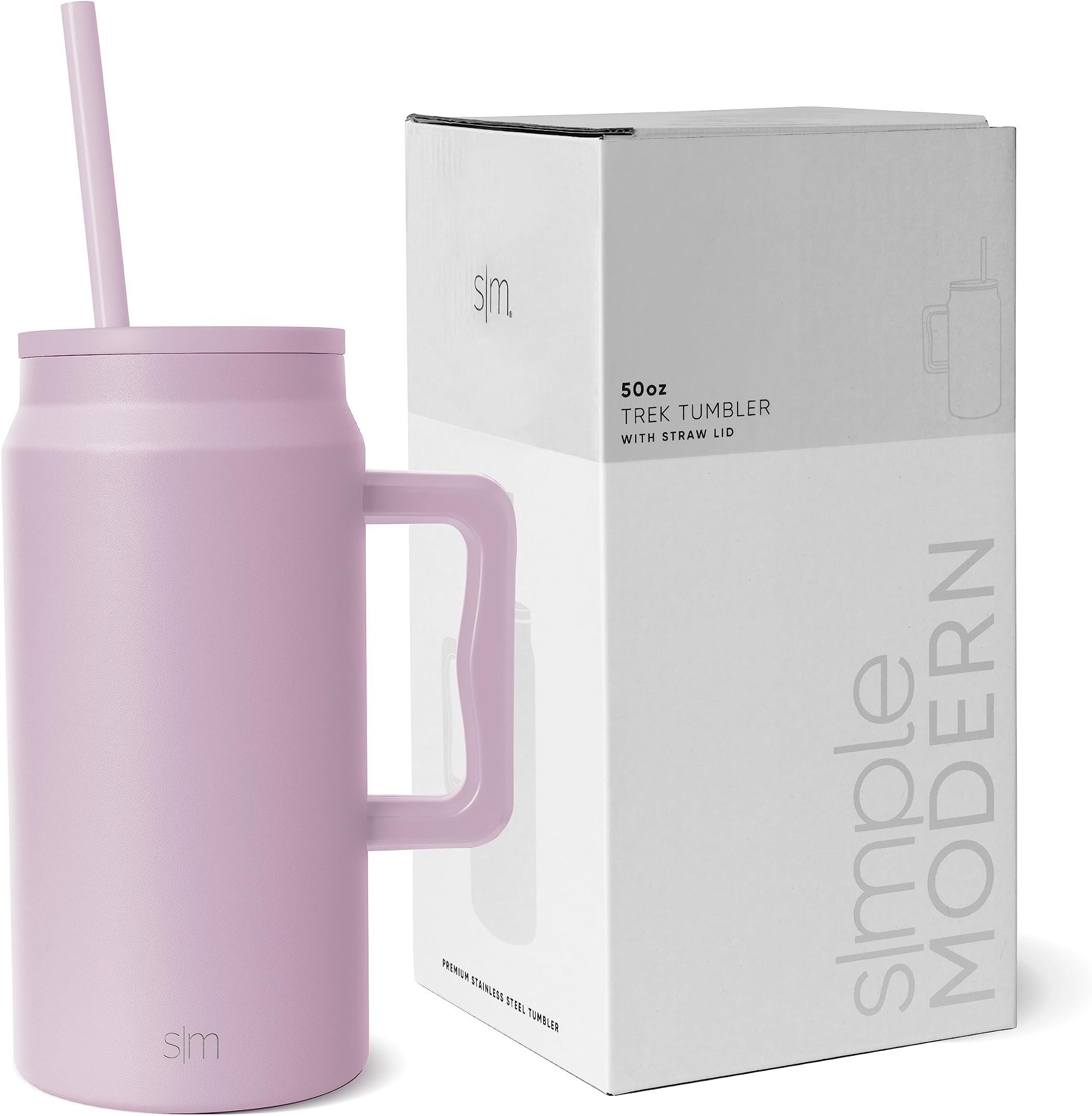 Simple Modern Tumbler with Handle and Straw | Insulated Stainless Steel Large Water Jug | Gifts for Women & Men | Trek Collection | 1480ml | Lavender Mist