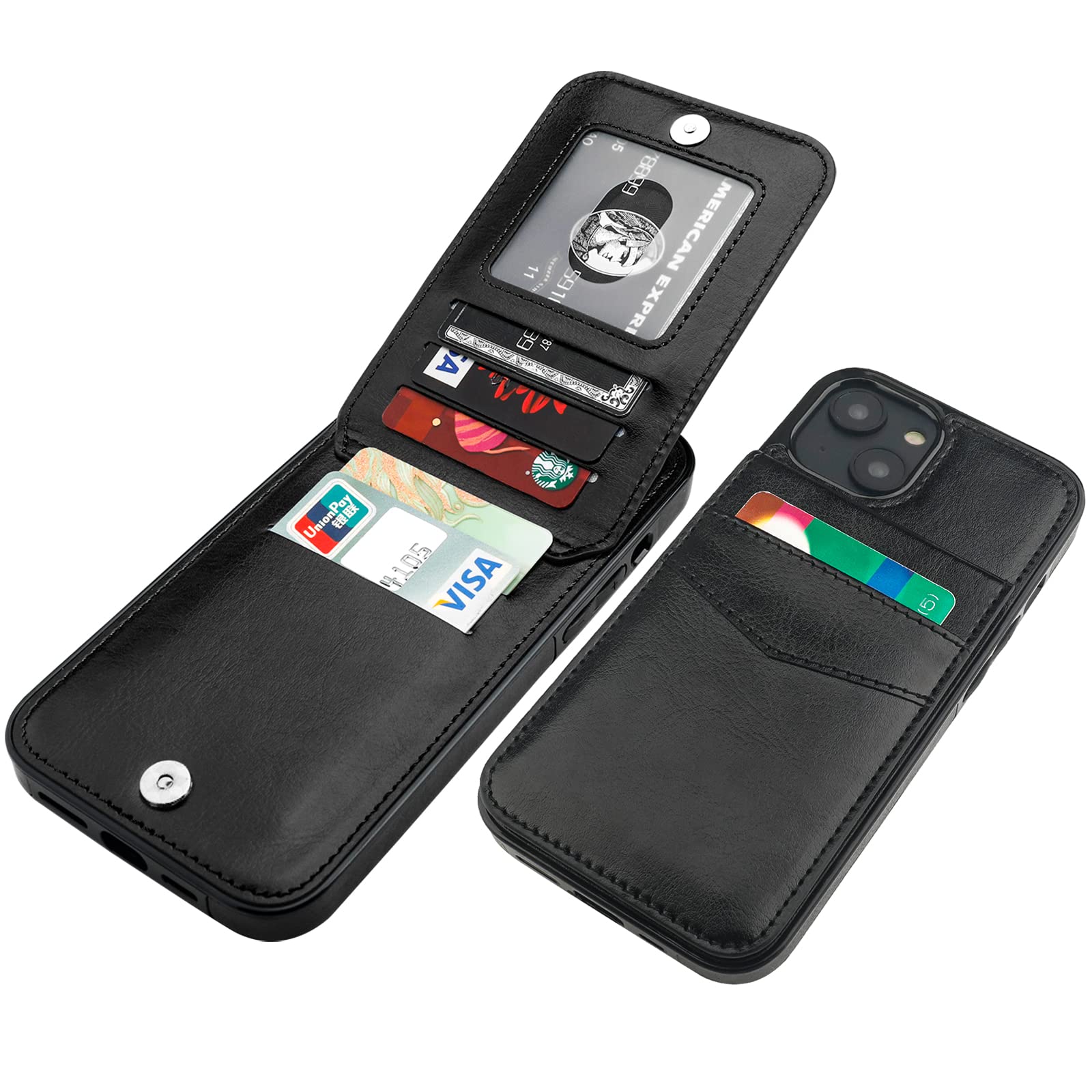 KIHUWEYCompatible with iPhone 14 Plus Case Wallet with Credit Card Holder, Flip Premium Leather Magnetic Clasp Kickstand Heavy Duty Protective Cover for iPhone 14 Plus 6.7 Inch (Black)