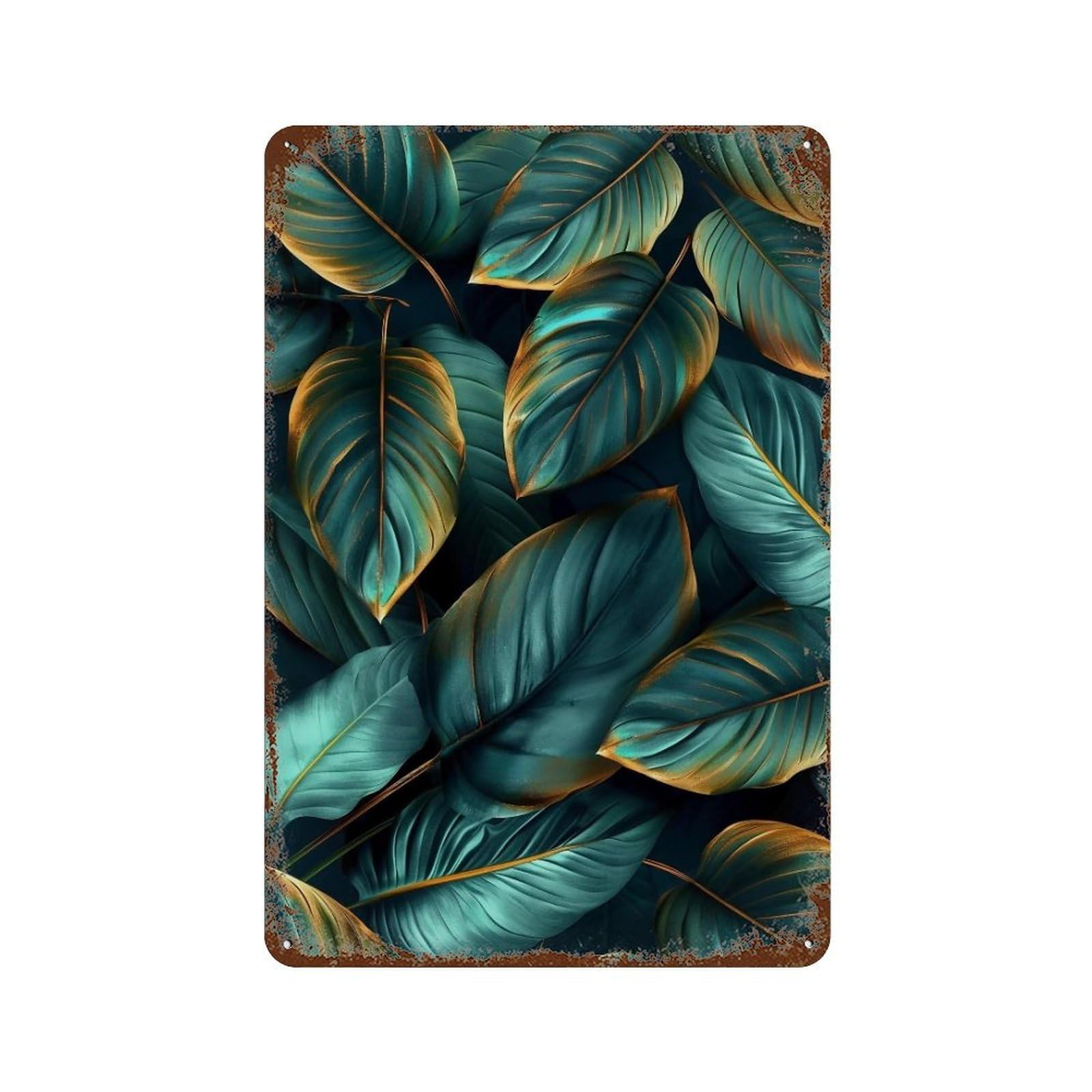 WIHYRTUI Dark Cyan Glossy Broad Foliage 03 Wall Retro Iron Metal Tin Sign Vintage Art Poster Modern Home Cofffee Club Art Bar Shop Decor Style 30x20cm