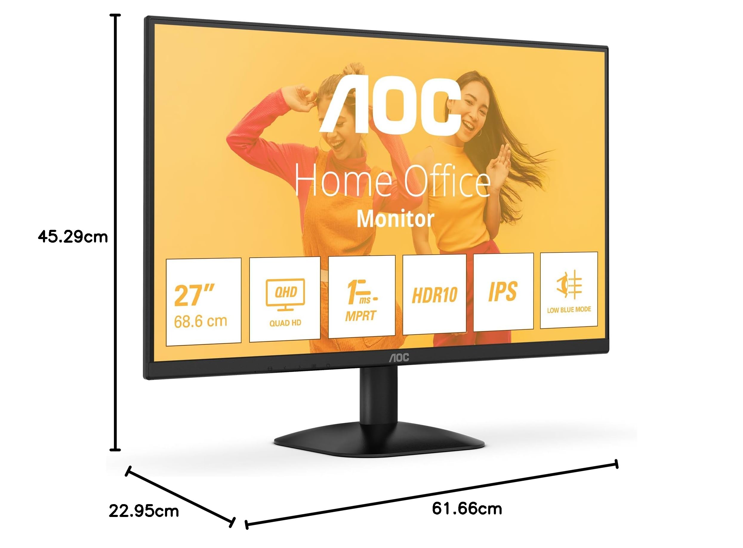 AOC Q27B35E 27-calowy monitor QHD, 75 Hz, IPS, 1 ms MPRT, adaptacyjna synchronizacja, HDR10 (2560 x 1440, HDMI 1 x 1.4, DP 1 x 1.4), czarny