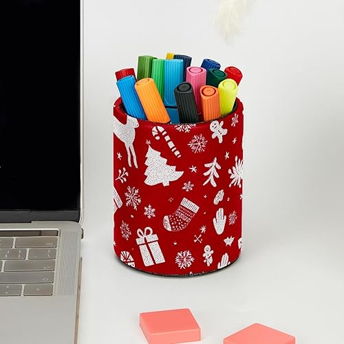 Miniatura 5 de Taza de PVC para escritorio, taza de lápiz roja de Navidad para organizador de bolígrafos de escritorio, soporte para brochas de maquillaje para