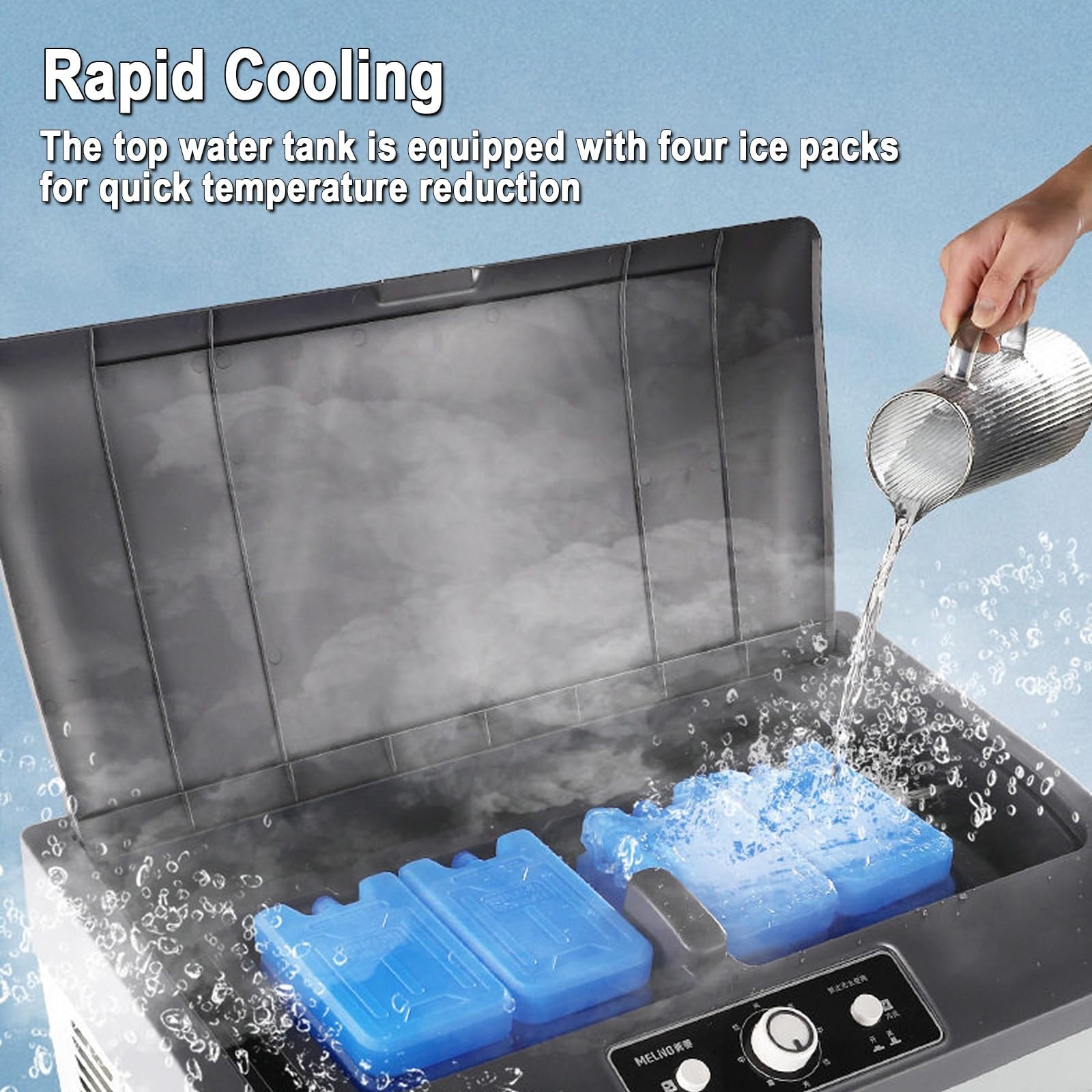 Climatizador evaporativo industrial portátil depósito 110L, 3 velocidades, doble regulación de aire, ruedas 360° con frenos, medidas 130×62×42cm para talleres, almacenes y puestos de mercado