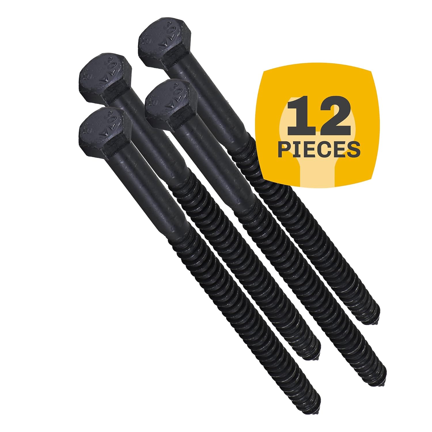 1/2" x 8”, 12-Piece Black Lag Bolt, Rustproof 4-Layer Ceramic BLAKOTE, 2X Protection of Galvanized Lag Screws, for Decks Pergolas by Makers Bolt