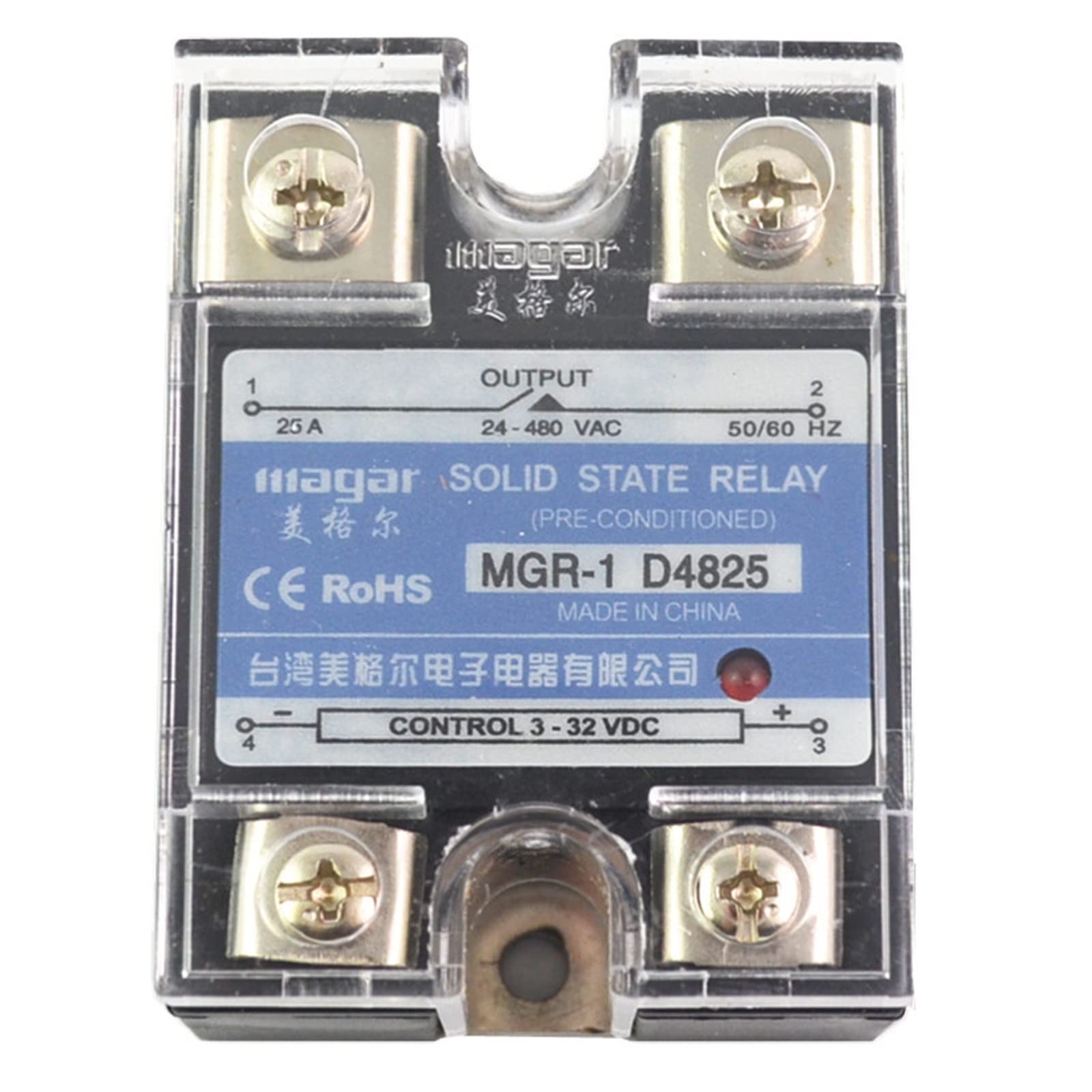 WEUSANXPL 10Pcs Solid State Relay MGR-25A DA DC-AC Input 3-32VDC Output 24-480VAC Control